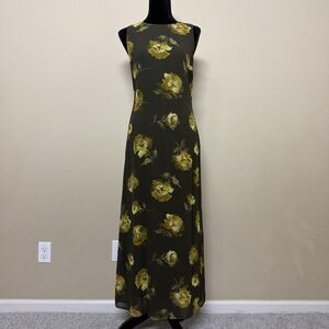 Tessuto Dress Womens Small Green Yellow Floral Sleeveless Maxi Tank Vintage 90s